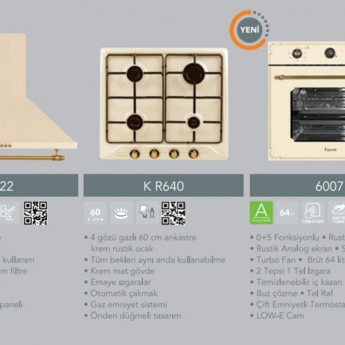 Ferre Rustik Krem Ankastre Set