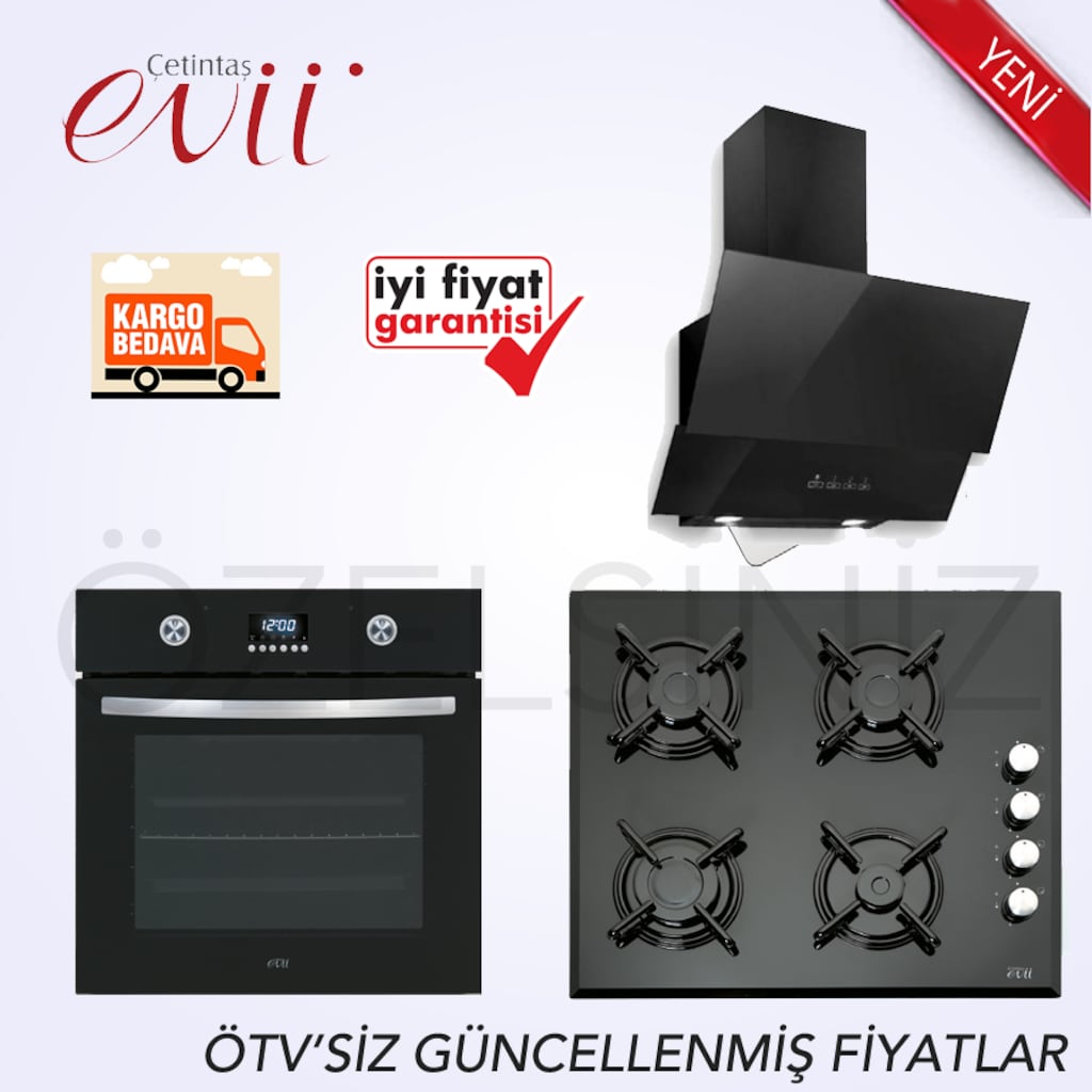 Çetintaş Evii Sonbahar Siyah Lüks Ankastre Set 