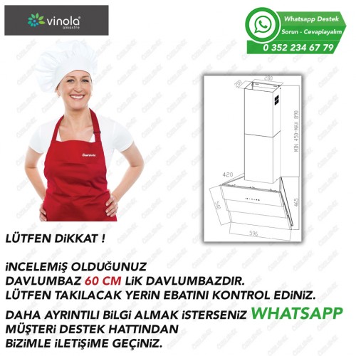 VİNOLA Bacasız Karbon filtreli Bordo Dokunmatik 60 Cm Cam Davlumbaz