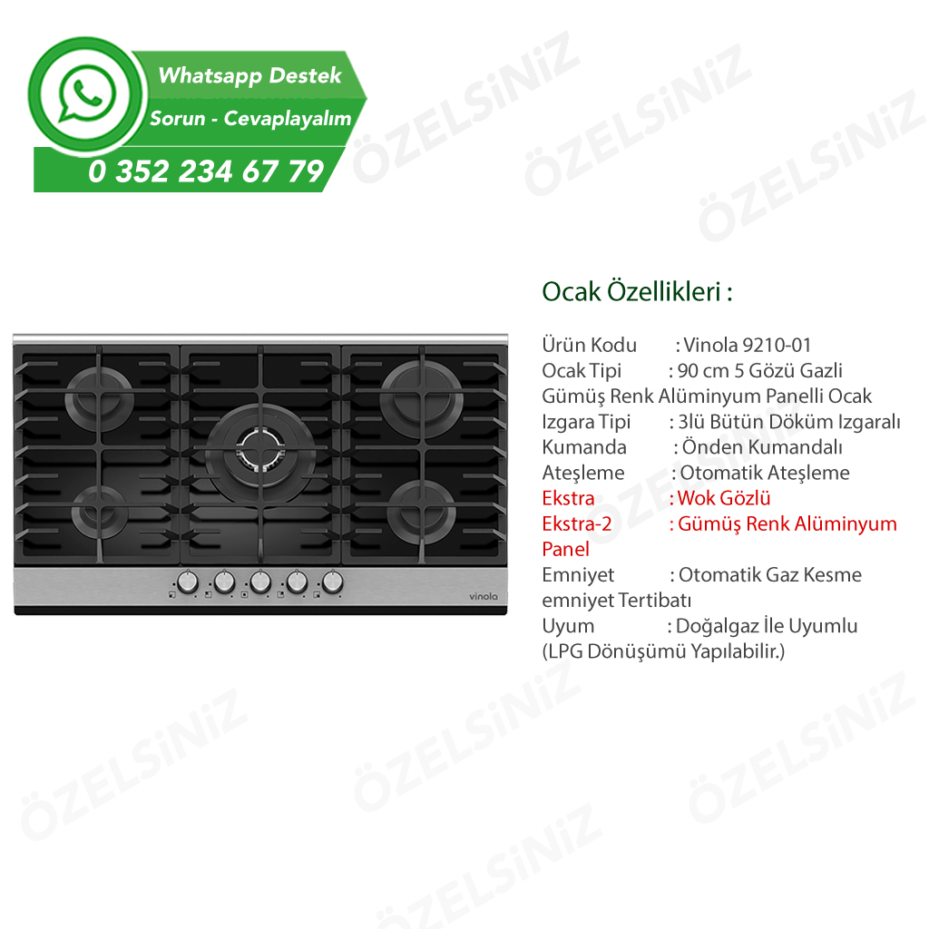 Vinola MOG.9210.111.01 Eloksal Çıtalı Siyah Ankastre Cam Ocak