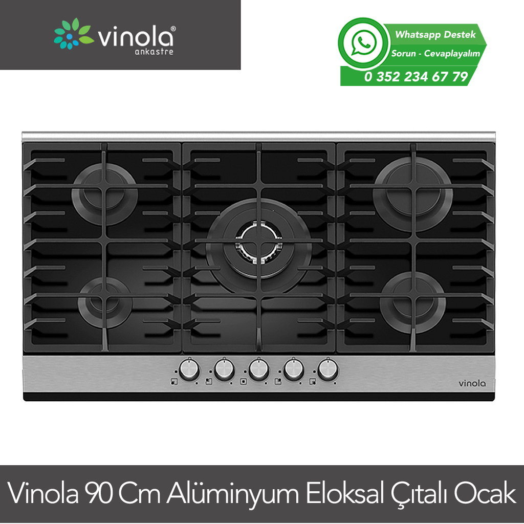 Vinola MOG.9210.111.01 Eloksal Çıtalı Siyah Ankastre Cam Ocak
