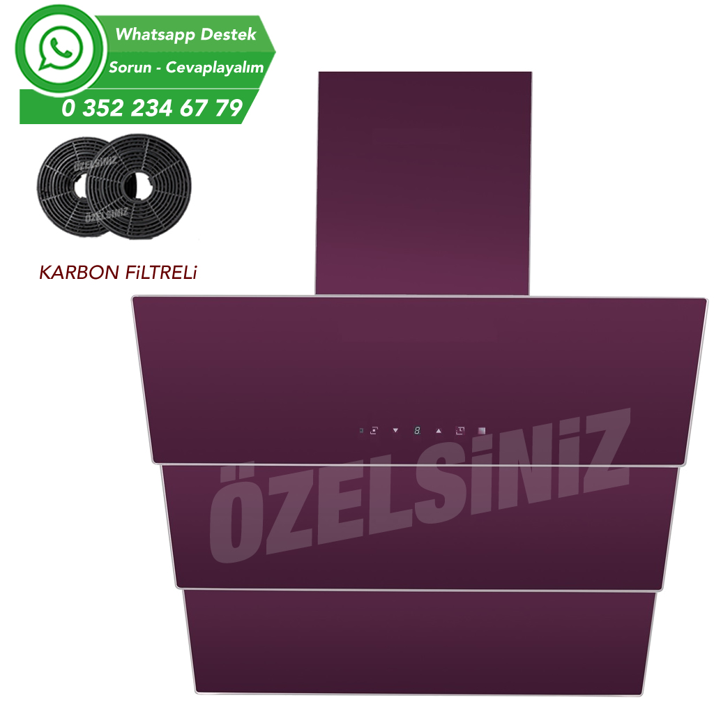 VİNOLA Bacasız Karbon filtreli Bordo Dokunmatik 60 Cm Cam Davlumbaz